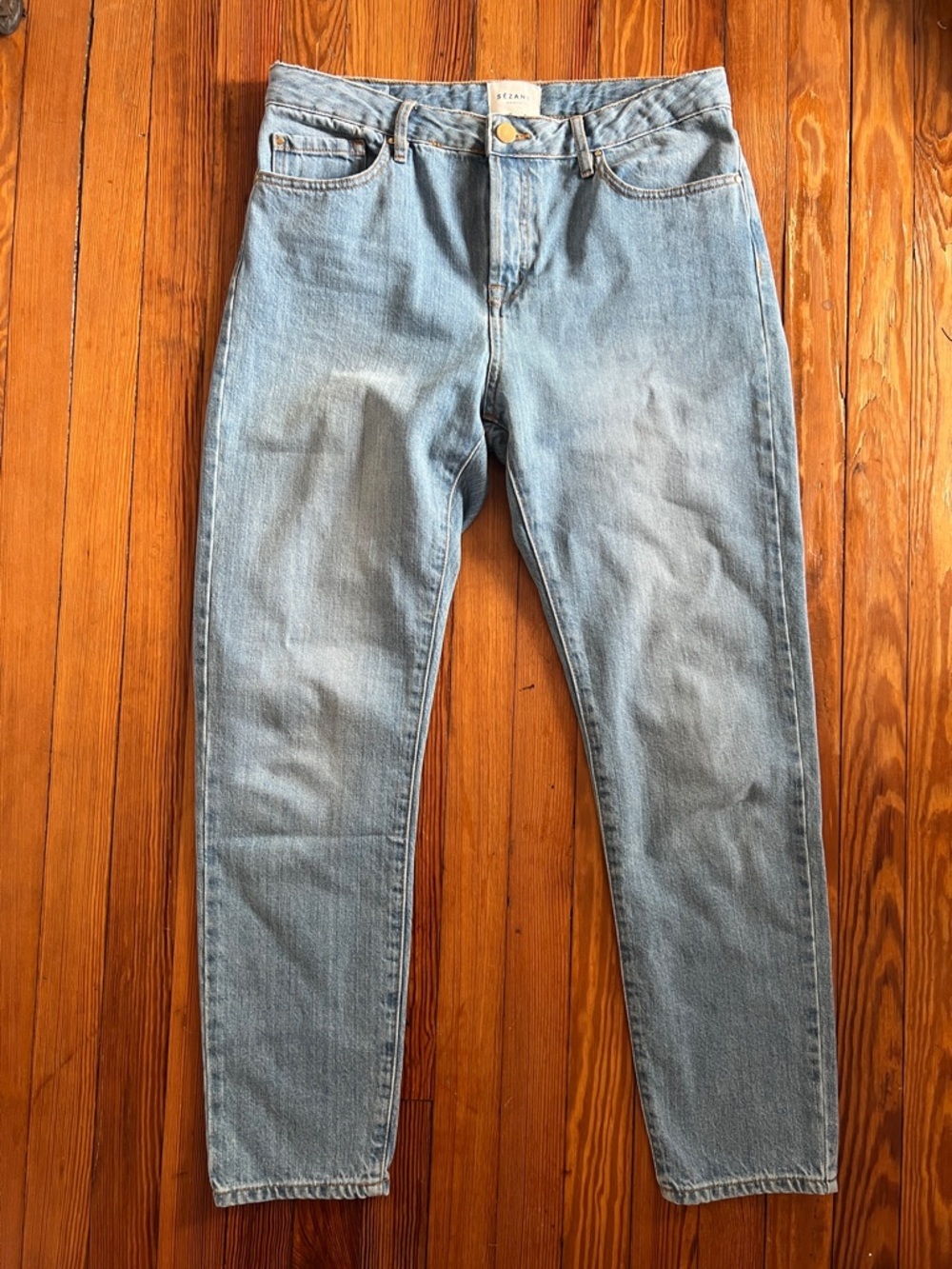 Sézane Button Fly Le Slim Jean Light Blue Wash High Waisted Denim Size 31